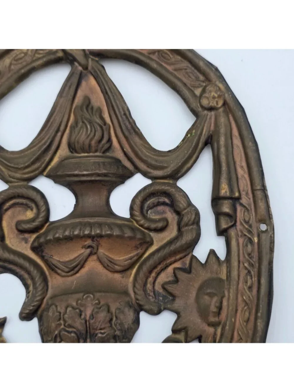 Antique Solid Brass Furniture Applique Victorian Embellishment 5x7.5 Inches